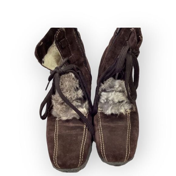 Vintage Blondo Suede Rabbit Fur Lace-Up Winter Snow Boots Brown Women’s Size 10 - Picture 1 of 11